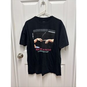 Michelangelo La Creazione De Adamo Black Short Sleeve Graphic Print T-Shirt (XL)